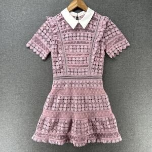 Pink Embroidered Dress Women's XS Connected Hearts White Collar Pockets Unique